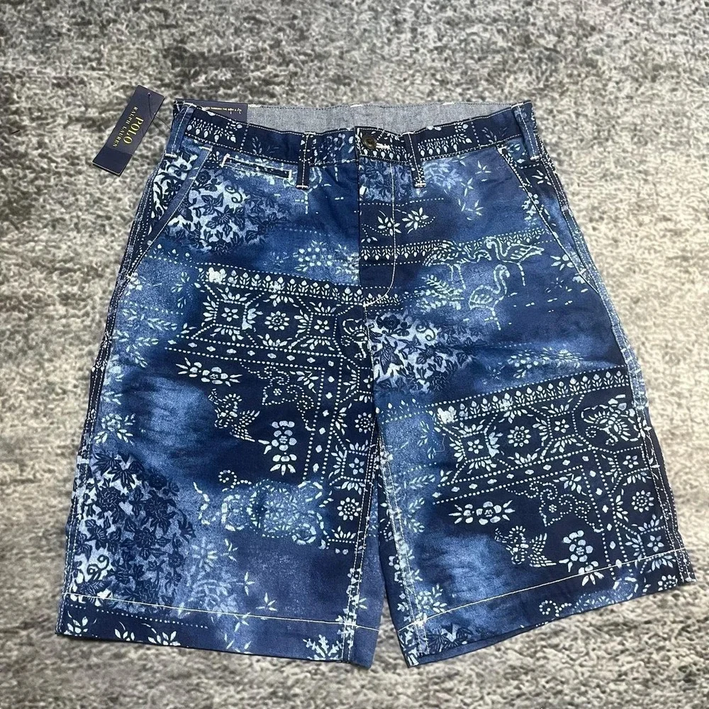 NWT Polo Ralph Lauren Chino Shorts Relaxed Fit Bandana Blue Mens 30